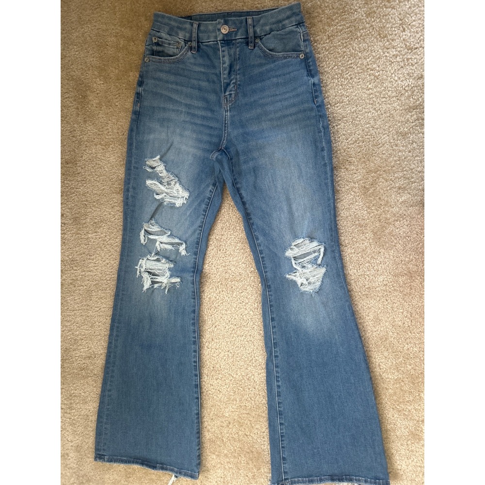 American Eagle Next Level Stretch Distressed Flare Jeans Blue Womens 0 Regular